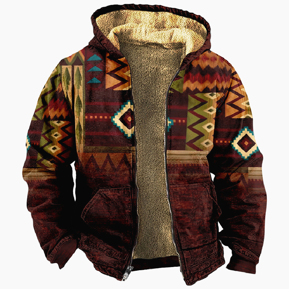 MenWomen Casual Winter Fleece Lined Hoodie Sweater Bohemian Folk Zip Jacket Soft