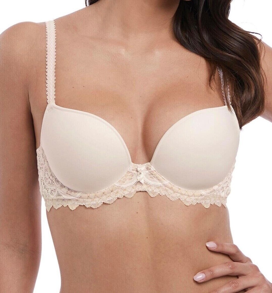 Wacoal Lace Essentiel Bra Size 36C Cream Powder Padded Plunge Contour 136004 New