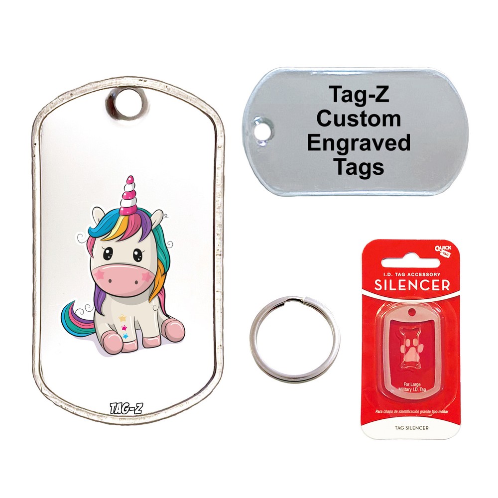 SITTING UNICORN - CUSTOMIZED - PET TAG - MILITARY Shape - Tag-Z Dog Tags