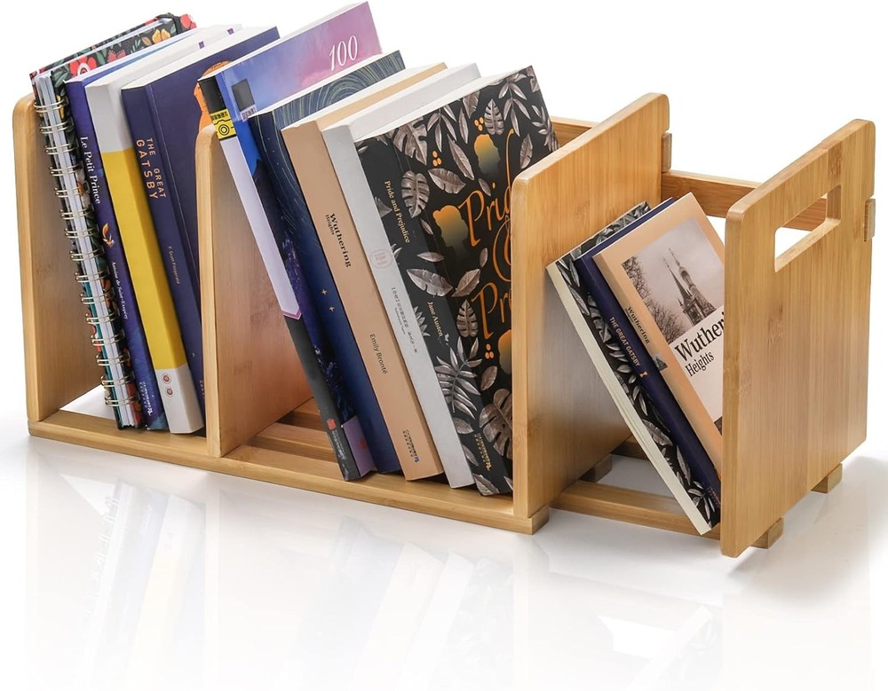 Bamboo Desktop Bookshelf Expandable Desktop Organizer Small Display Shelf Book