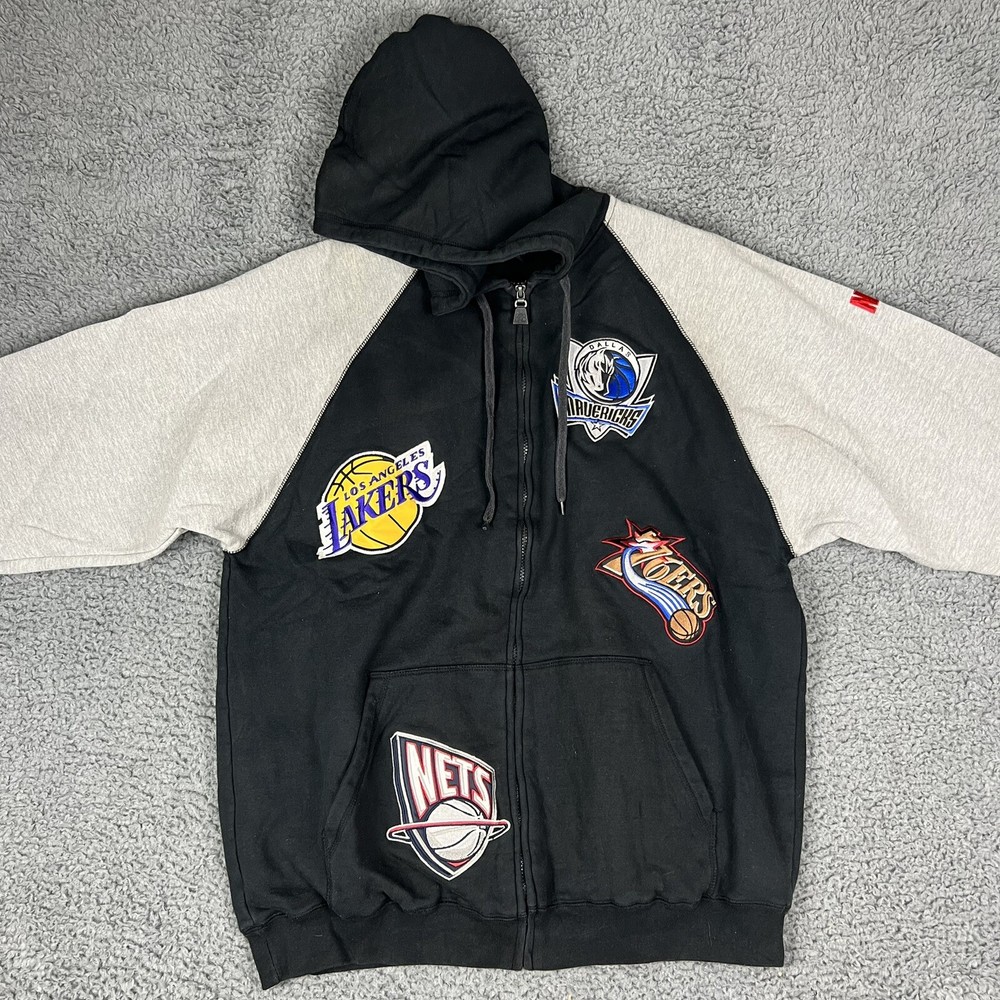 OUNK NBA 00's Vintage RARE Team Patch Zip-Up Hoodie XXL/2XL Lakers 76ers Celtics