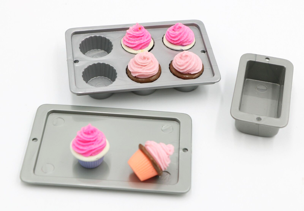 Baking tray set 3 & 6pcs cupcake fits 18'' doll kitchen