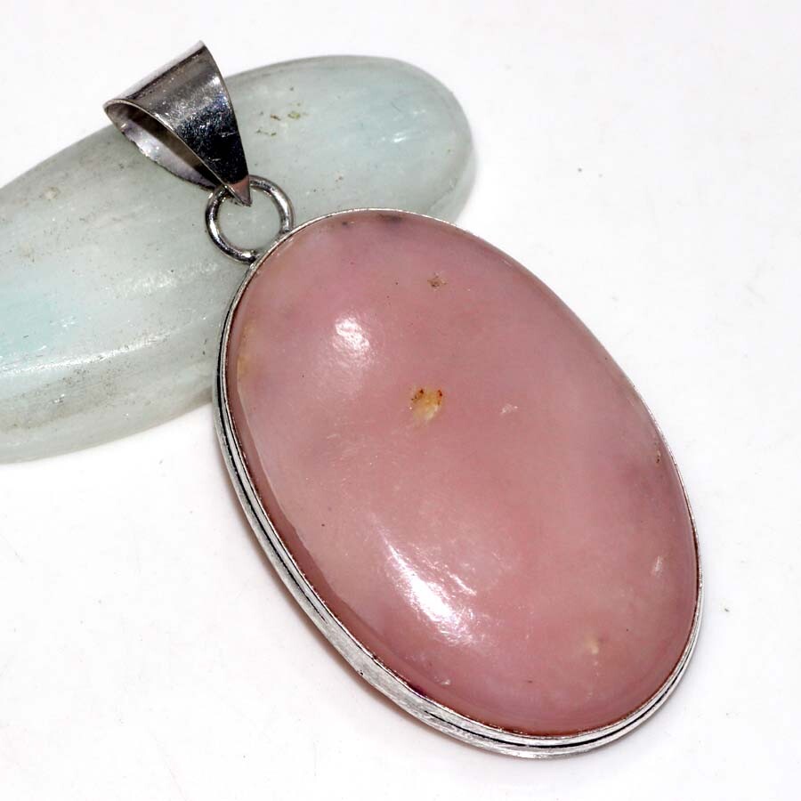 Peruvian Pink Opal 925 Silver Plated Pendant 2