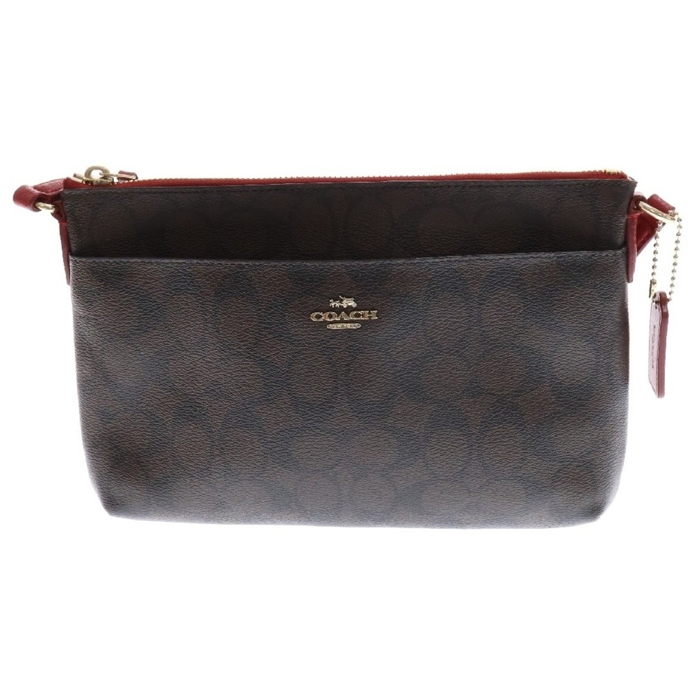COACH Signature Shoulder Bag for Women in Brown and Red All Over Print Logo Plate