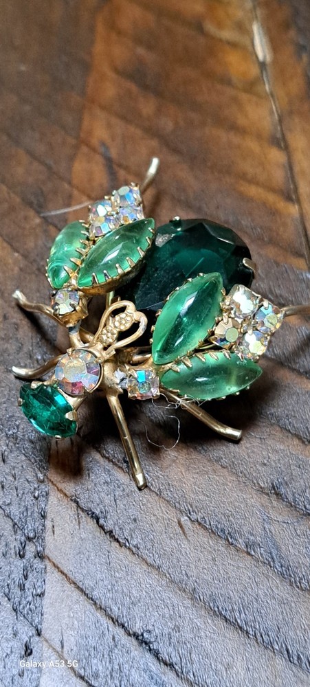 Vintage Juliana Large Green Rhinestone Insect Bug Brooch  Pin