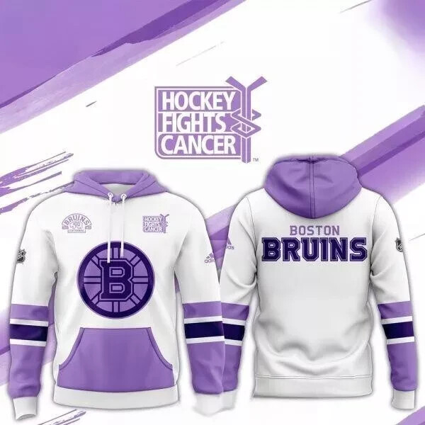 Boston Bruins x Hockey Fights Cancer 2024 White Hoodie