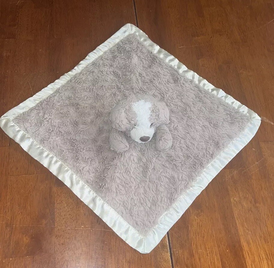 Mary Meyer Gray-Brown Puppy Baby Blanket Soft Snuggly Lovey with Satin Edge  