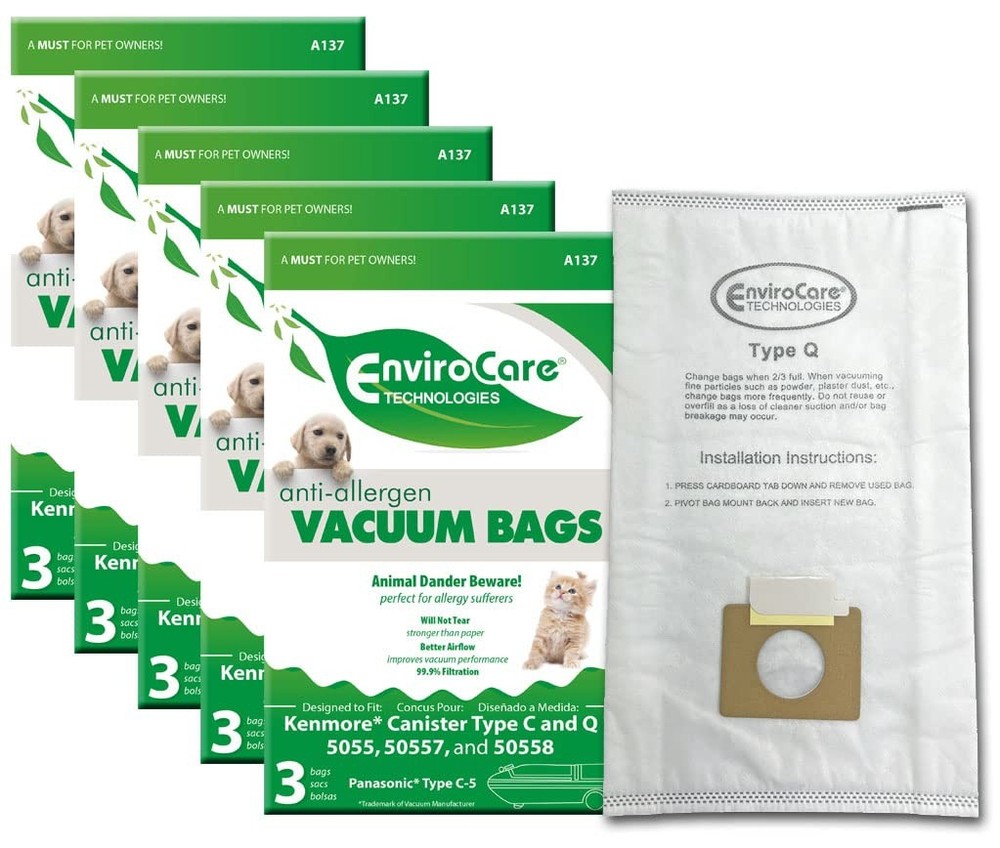 Replacement Allergen Vacuum Bags Designed to Fit Kenmore Canister Type C or Q...