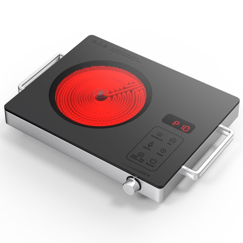 VEXMAECY Portable Ceramic Cooktop Infrared Hot Plate,Stainless Steel Countert...