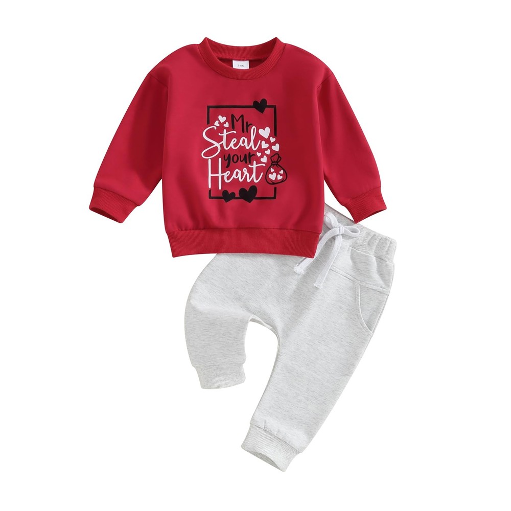 Baby Boy Valentine's Day Outfit Mr Steal Your Heart Long Sleeve Sweatshirt Jo...