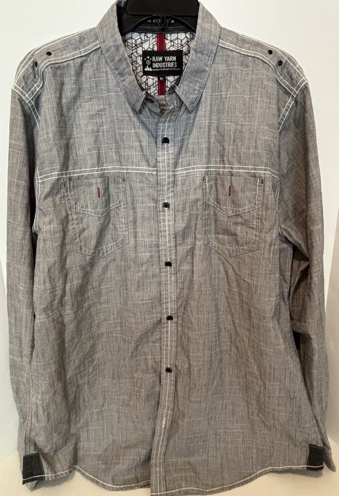 Raw Yarn Men's XL 46 Slim Fit Heather Gray Chambray Lite Long Sleeve Shirt