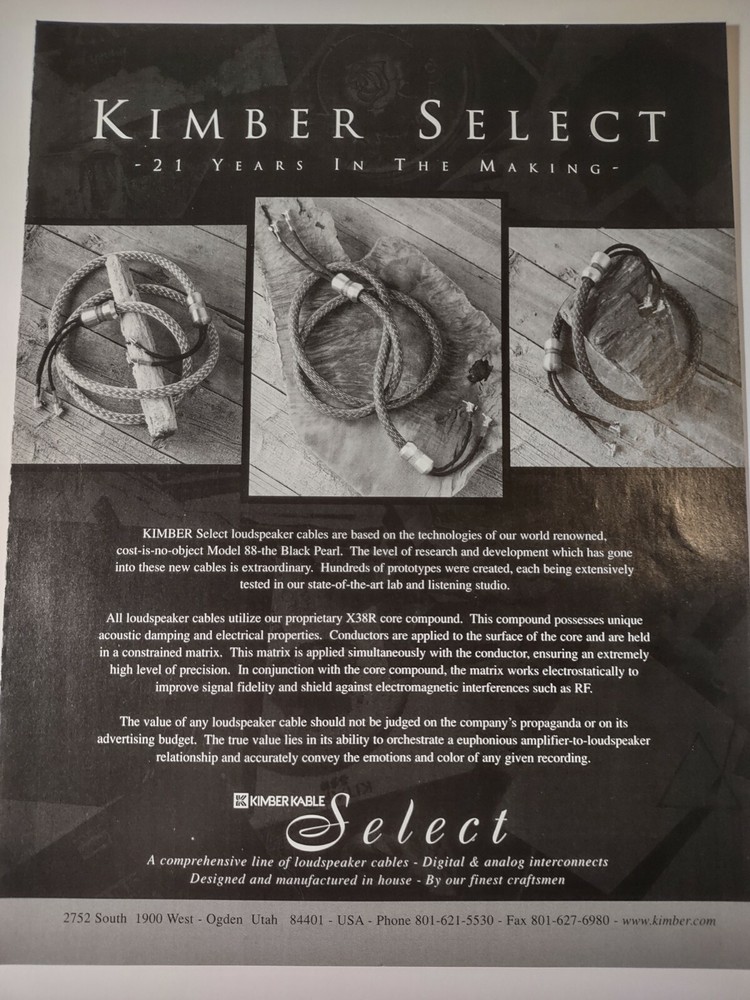 Kimber Kable Select X38R Core Cables 21 Years in the Making Print Ad