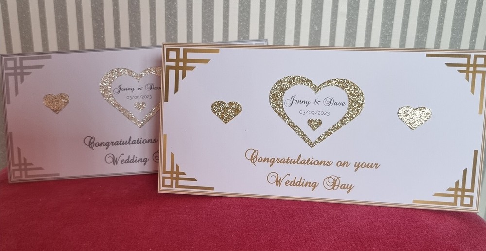 PERSONALISED WEDDING MONEY/VOUCHER GIFT WALLET + GOLD/SILVER MATCHING ENVELOPE-image