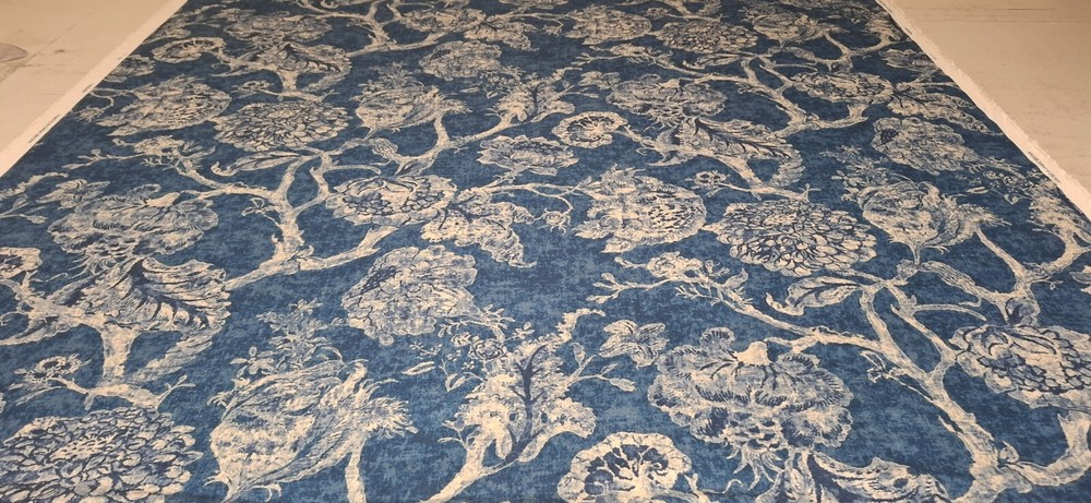 ROLL END 1.6 METRES OF WARWICK FABRICS WOBURN UPHOLSTERY FABRIC IN INDIGO