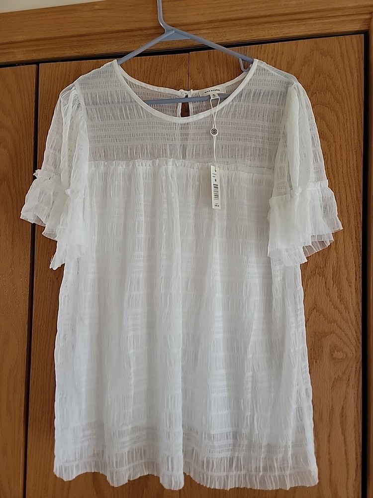 Max Studio Blouse Lace M Women White Pullover Casual T Shirt Lined Office NEW