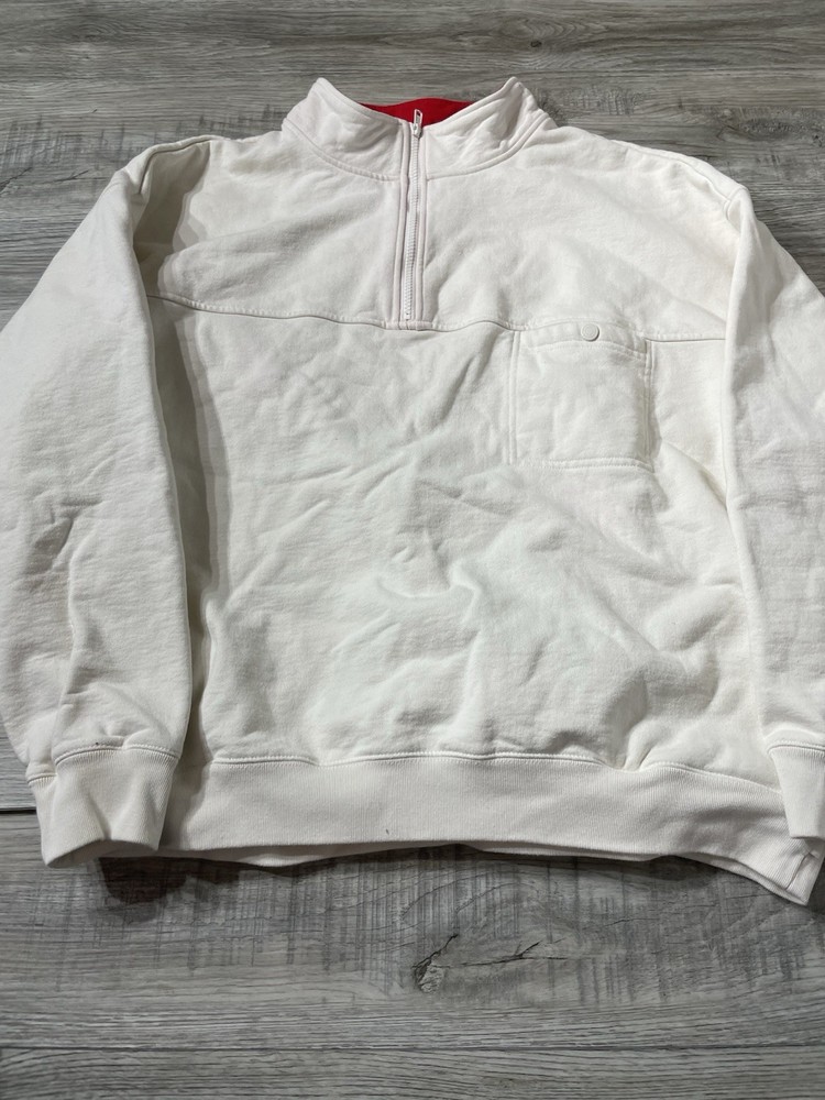 SUPREME Washed Half Zip Pullover FW22 SZ Xl Stone Quarter Zip White Red
