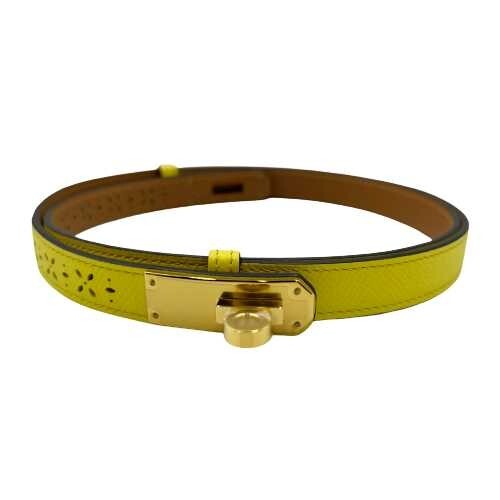 HERMES Kelly 18 Belt Garden Party U-Cut in Epson Gold with Yellow Brown Leather