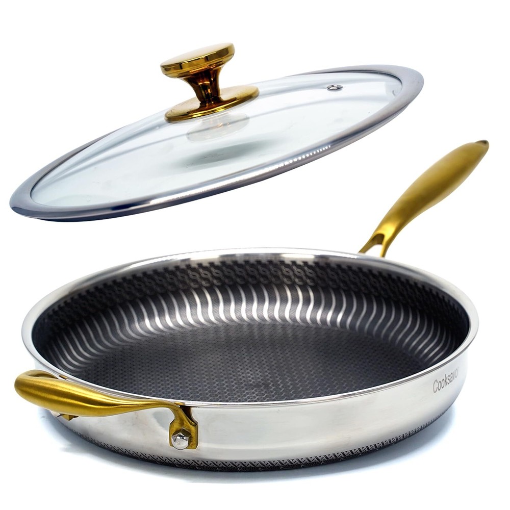 Hybrid Non Stick 12 inch Frying Pan with Lid, Stay-Cool Handle, PFOA-Free Coo...