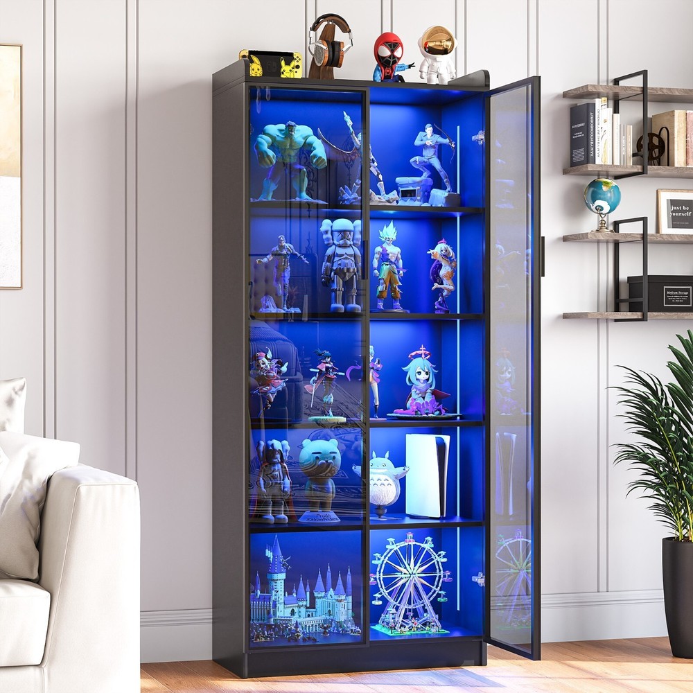 65-Inch LED Display Cabinet with Adjustable Shelves and Glass Door