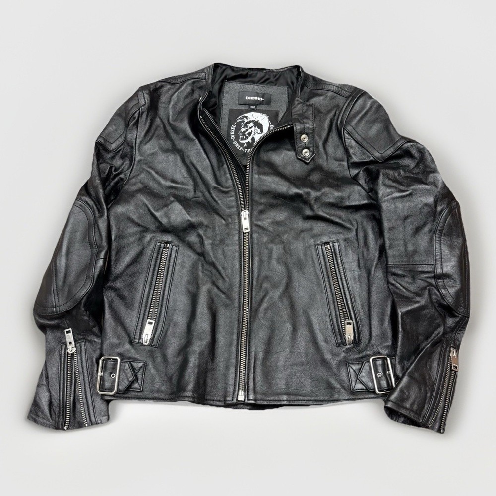 Diesel Black Leather Biker Jacket Men's Size M