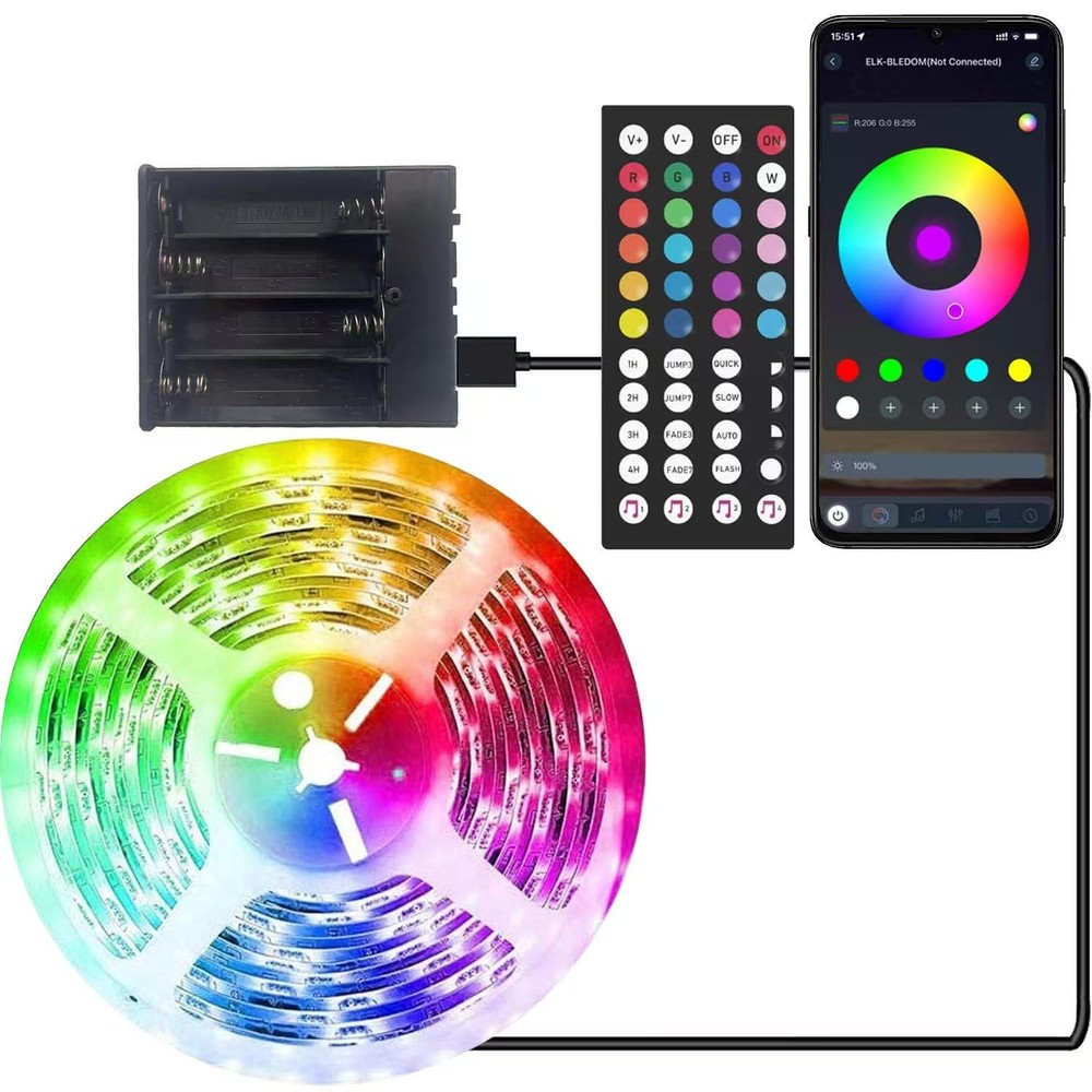 Battery Operated LED Strip Lights 13.12ft RGB Color Changing, Music Sync, Rem...