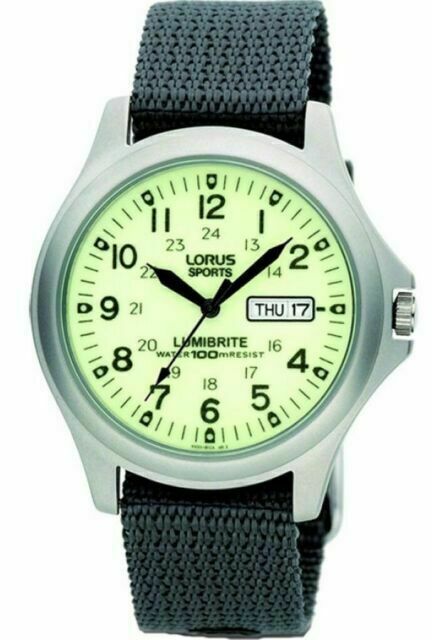 Lorus Lumibrite RJ655AX9 36mm Stainless Steel Case with Black Canvas Strap Men's Watch