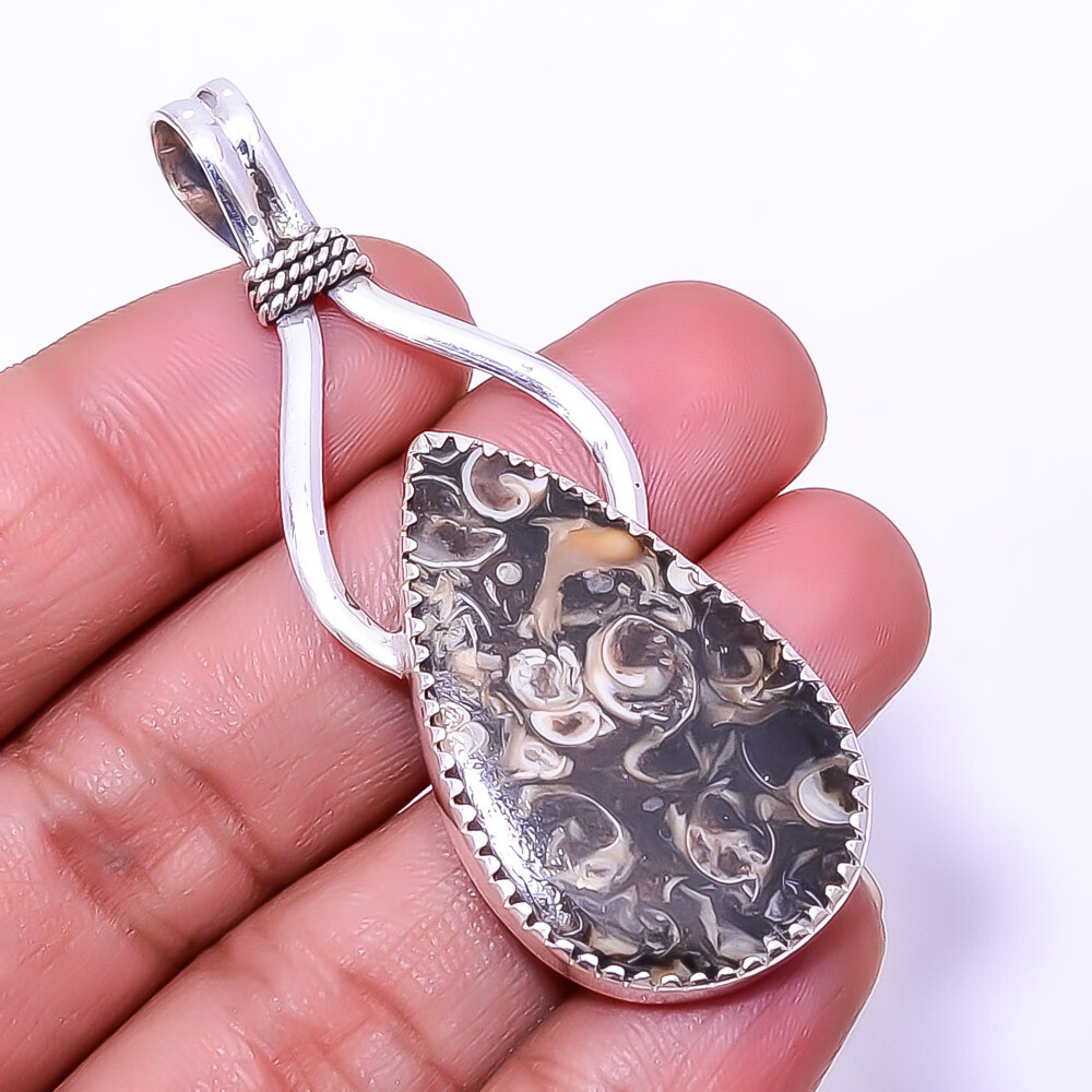 Wyoming Turritella Agate Handmade Sterling Silver Pendant 2.42 Inch