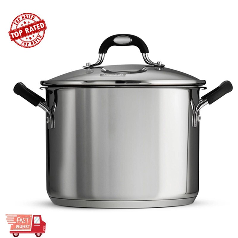 6QT Stainless Steel Stock Pot with Lid, Strainer & Lock-N-Drain Feature