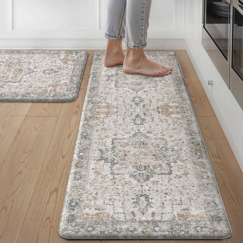 2PCs Washable Anti-Fatigue Kitchen Floor Mats, Cushioned Comfort 17.3x4 Inches