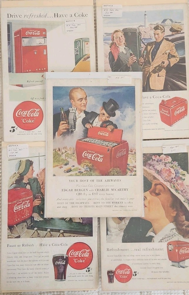 Lot of 5 COCA-COLA National Geographic 1940 + 1950'S Full Back Page COKE Ads