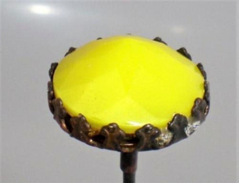 Vintage Round Yellow Cut Glass Hatpin HP-403  