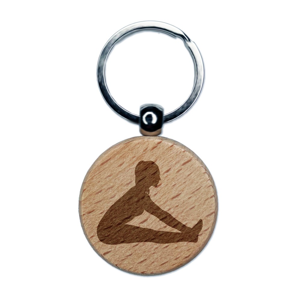 Yoga Seated Forward Bend Pose Engraved Wooden Round Keychain Charm