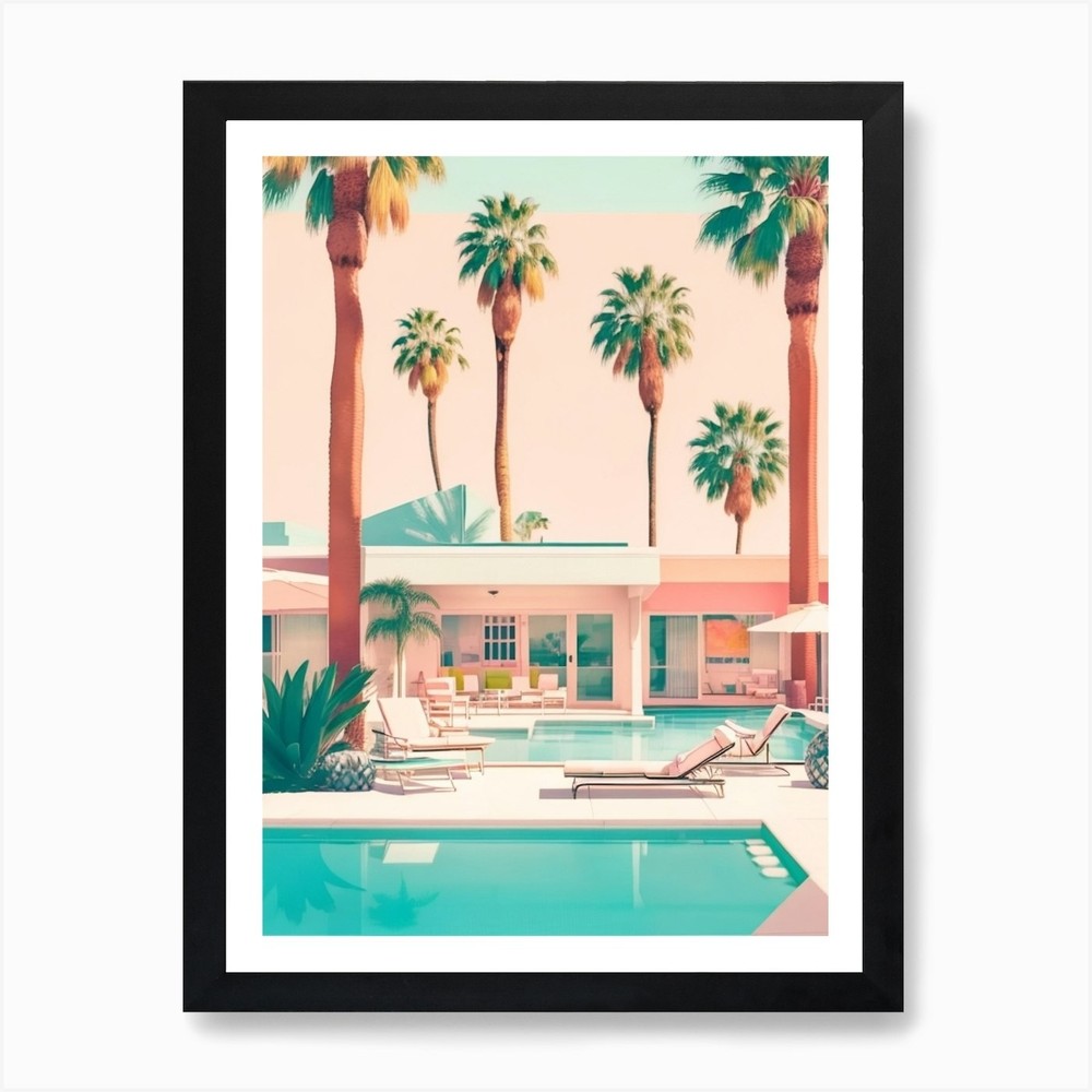 Mid-Century Modern Palm Springs Art Framed Wall Art Poster Canvas Print Picture