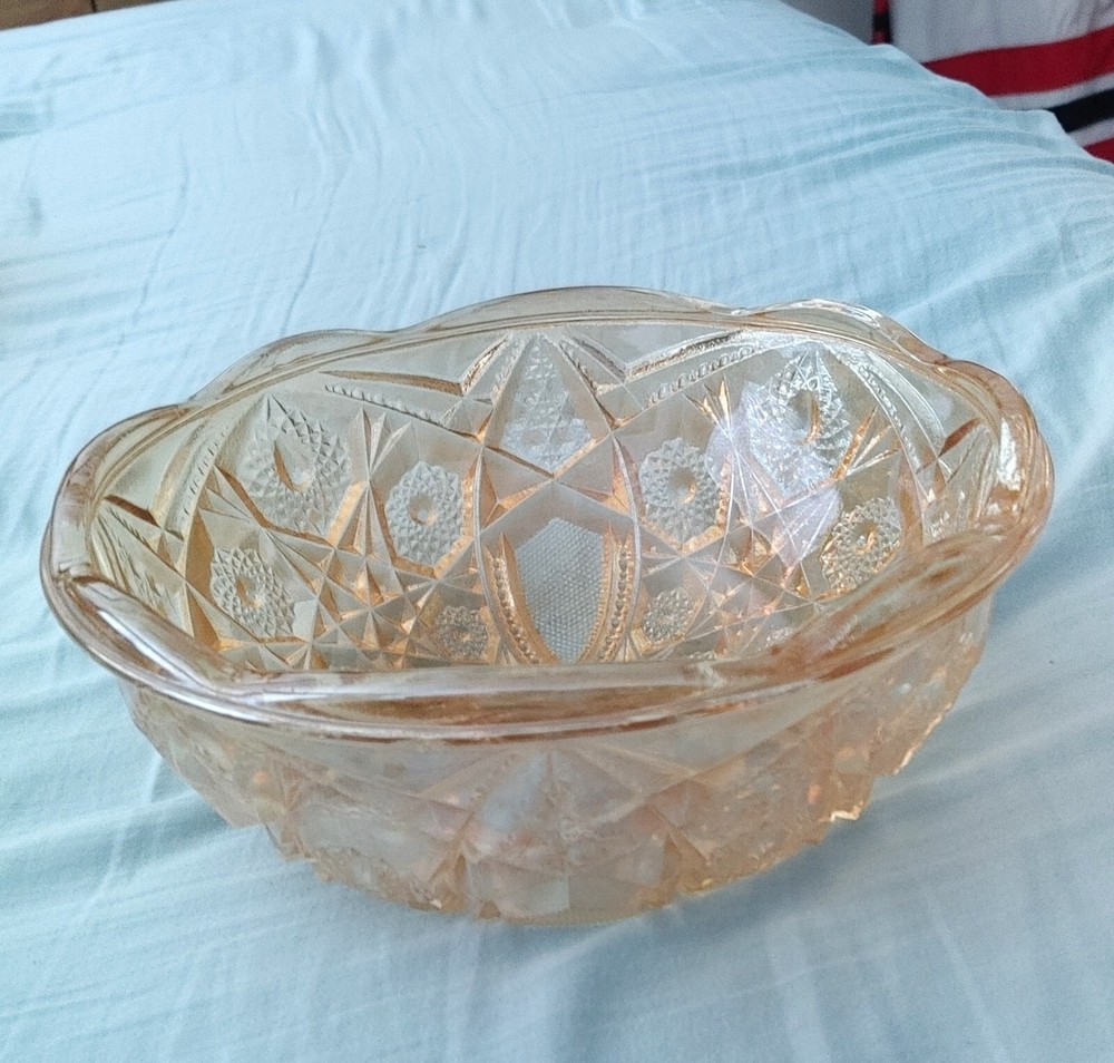 Iridescent Orange Carnival Glass Fruit Bowl