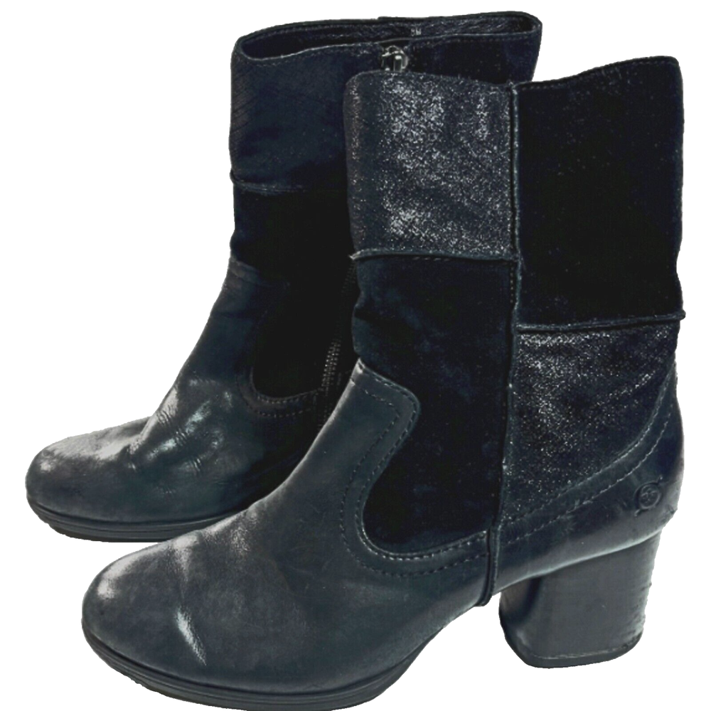 Born BOC Leather Boots Black Suede Western Whimsigoth Biker Sparkle Shoe 8M EU38