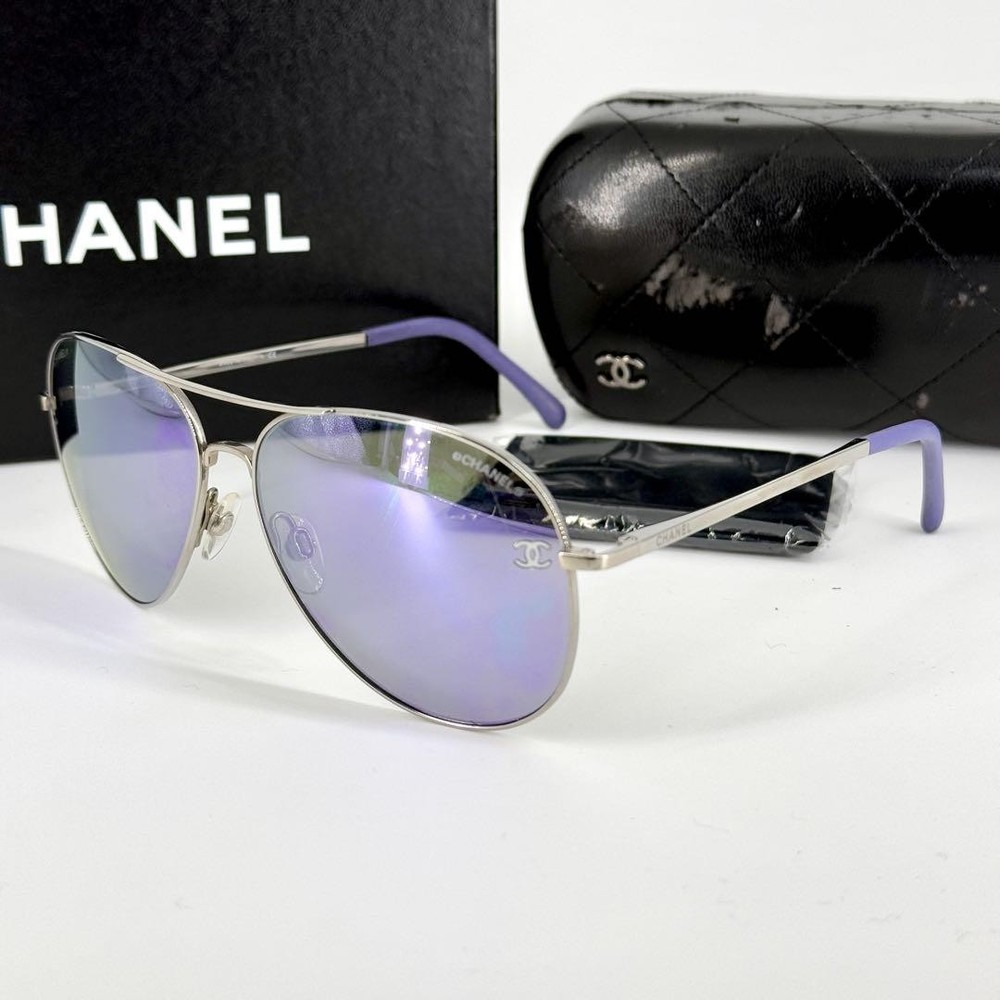 Chanel 4189TQ Purple Titanium Pilot Sunglasses Preowned B Condition