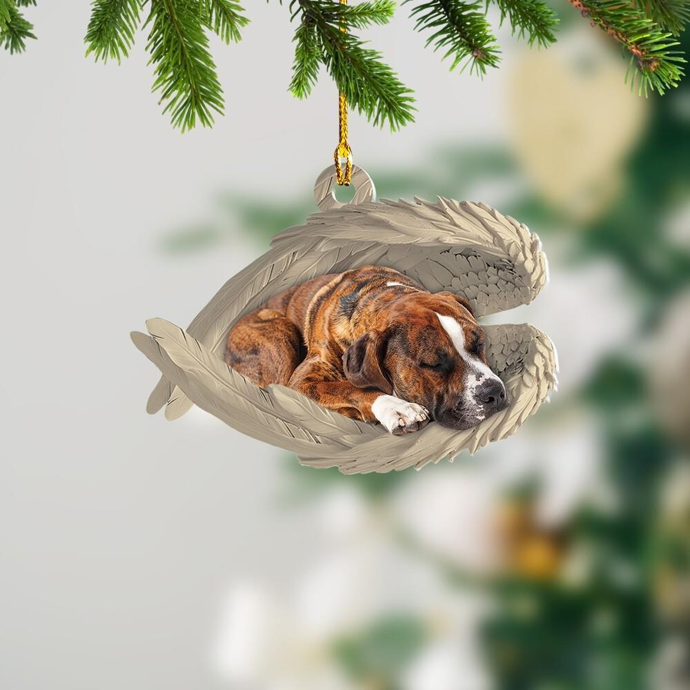 Personalized Brindle Staffy Dog Sleeping Angel Wings Ornament Christmas Gift