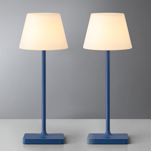 Cordless Portable Touch Table Lamp Blue + White PE Plastic Lampshde (2 Pack)