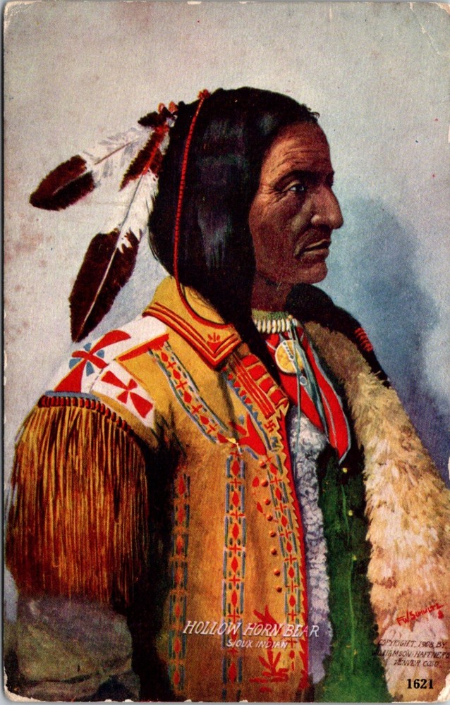 Sioux Chief Hollow Horn Bear Traditional Native American Indian Postcard   24197