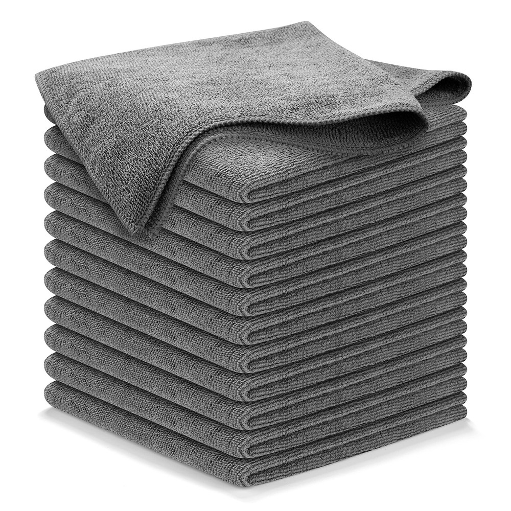 12-Pack Grey Microfiber Cleaning Cloths 12.5x12.5 - Ultra Absorbent 1200 GSM