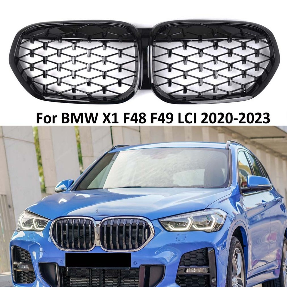 Fit BMW X1 F48 F49 LCI 2020-2023 Front Kidney Center Diamond Metor Grille Black