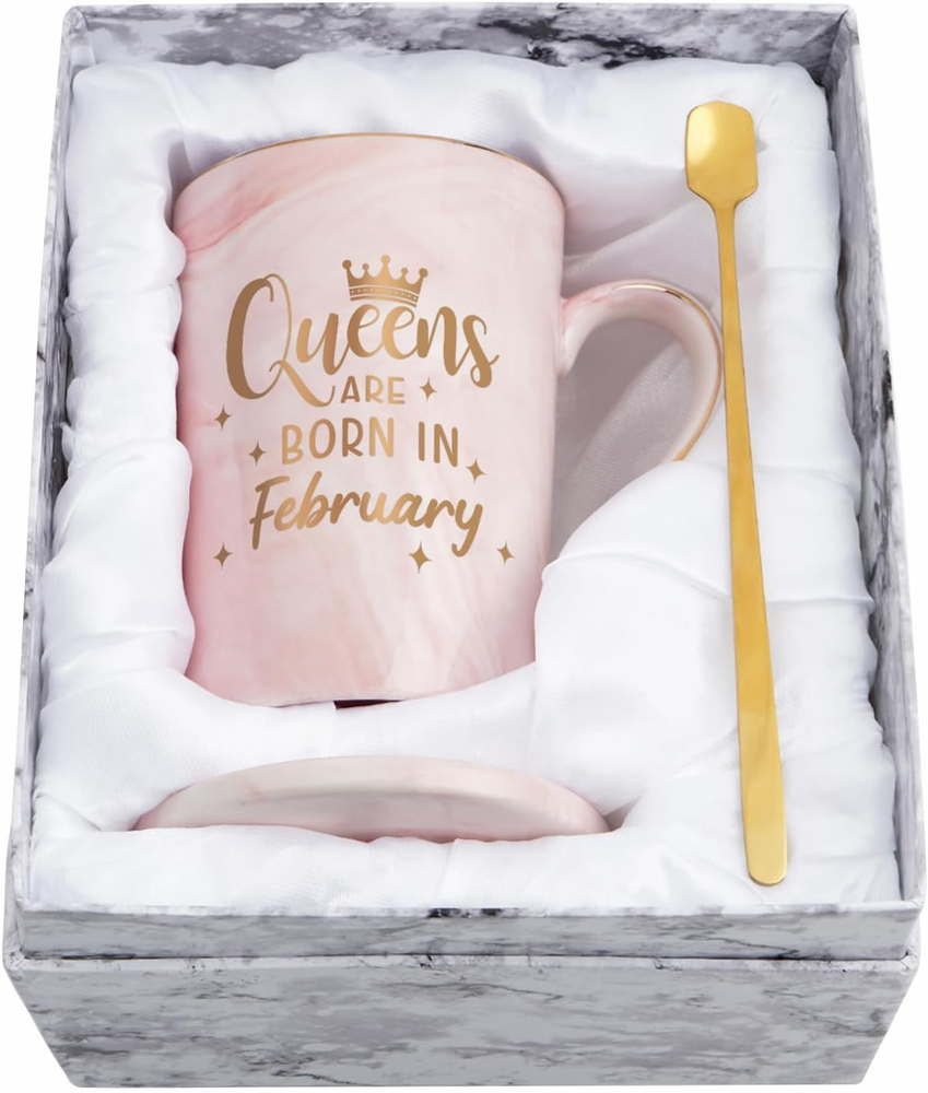February Birthday Gifts for Women, Queens Are Born in February Mug, Birthday Gif