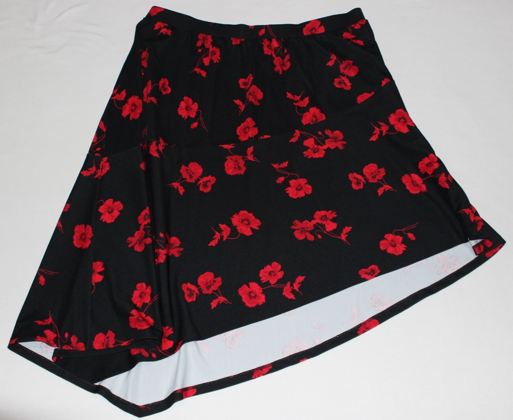 Lane Bryant Women's Midi Skirt Size 22/24 Red & Black High Low Floral Print