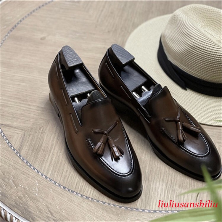 Italian Style Slip On Loafers Tassel Loafer Formal Dress Real Leather Mens Shoes
