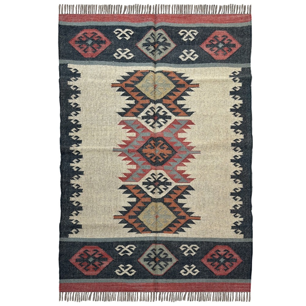 Warm Wool Jute Kilim Rug 4x6 Handmade Living Room Carpet