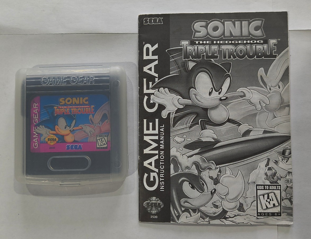 Sonic the Hedgehog: Triple Trouble (Sega Game Gear, 1994) - Cartridge and Manual