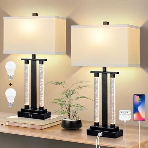 Modern Table Lamps Set of 2, 3-Way Lighting Modes Bedside Table Lamps for Black