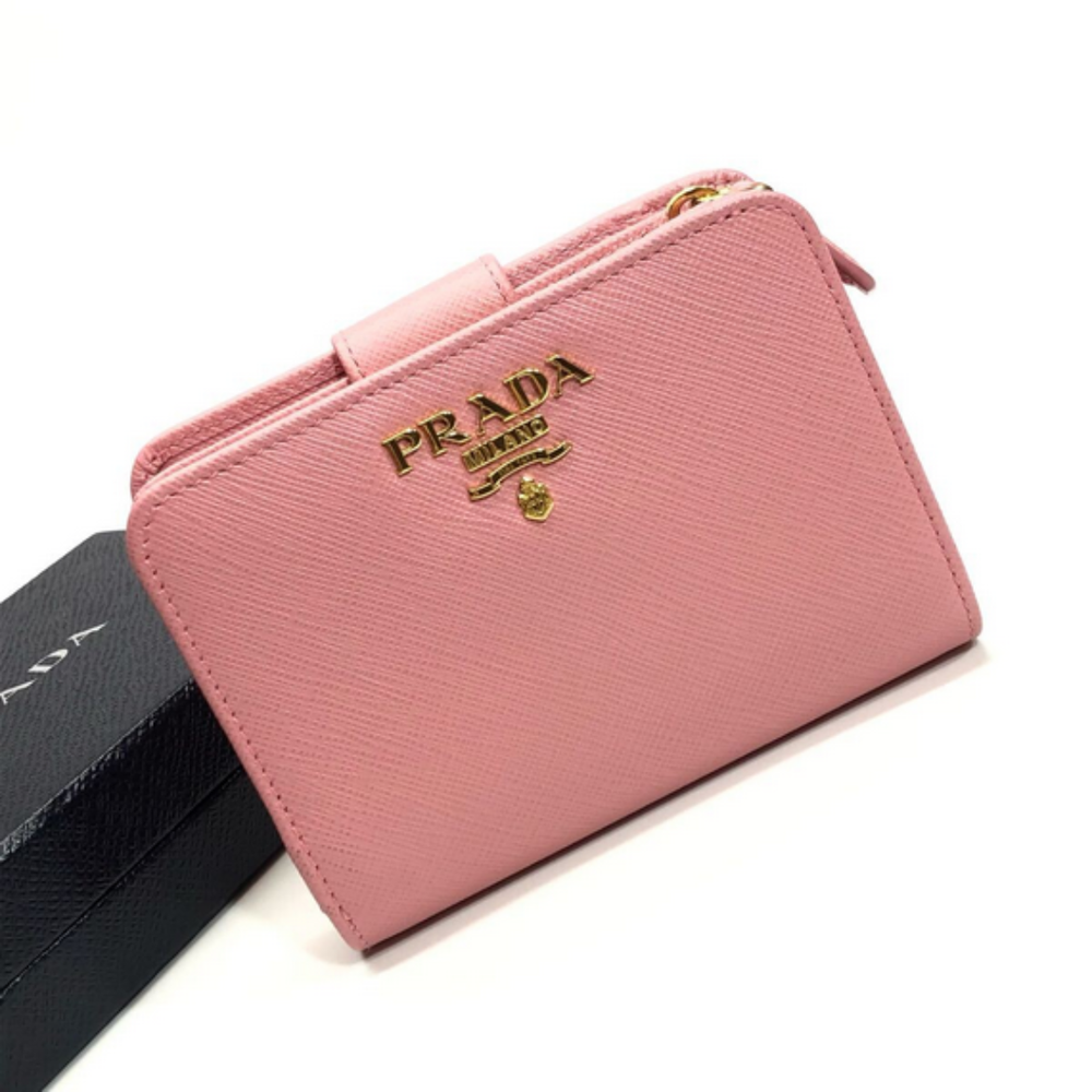 Unused grade  Cox included Prada Saffiano Leather Metal Logo Bifold Wallet Compa