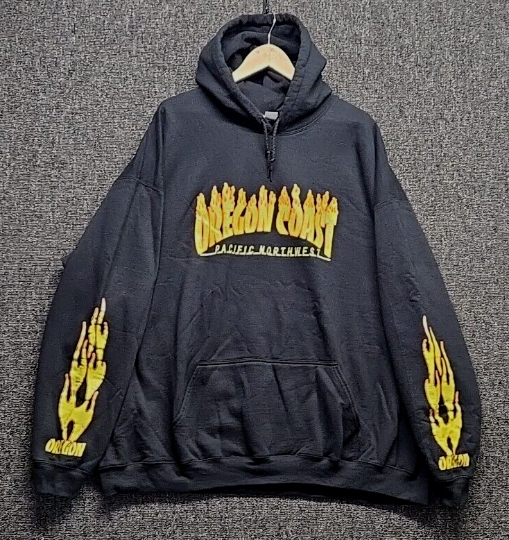 Oregon Coast Hoodie 5XL Black Orange Fire Design Pacific NW Beach Streetwear