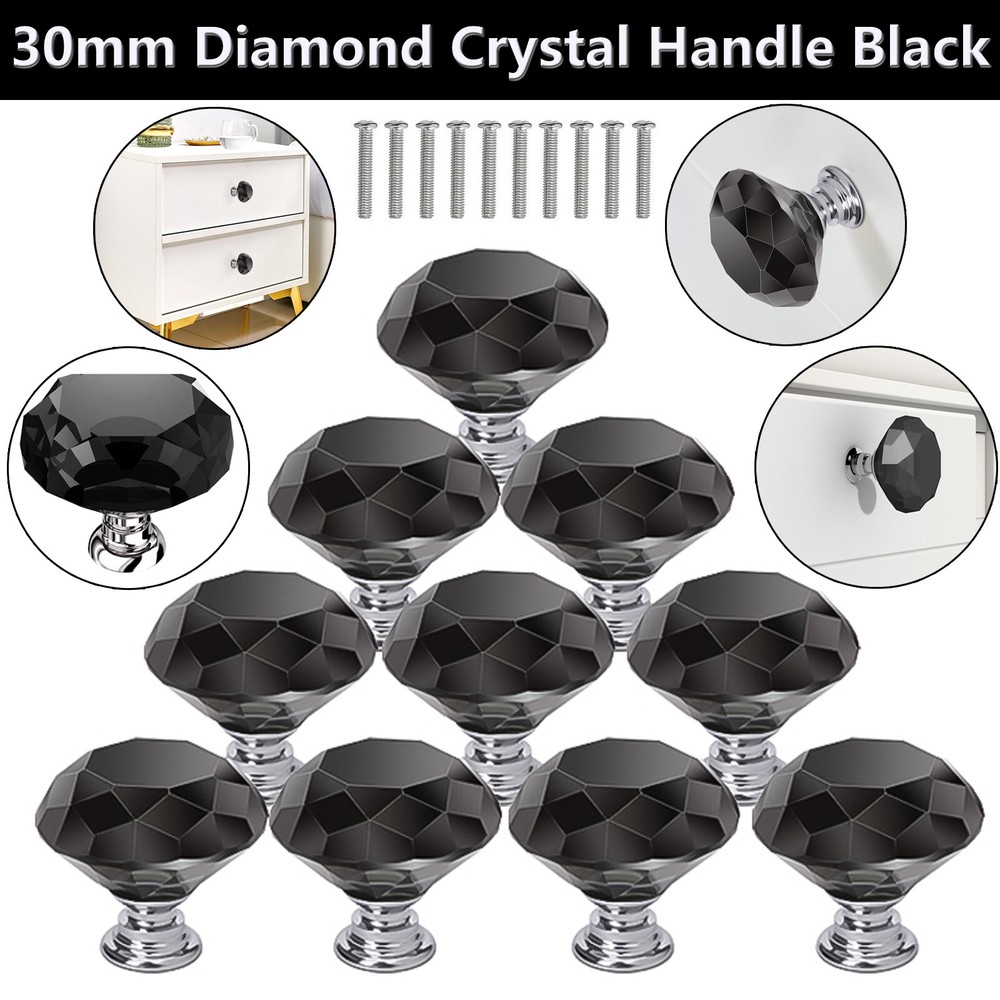 10PC Crystal Knob Diamond Shape Acrylic Glass Drawer Cabinet Pull Handle Dresser